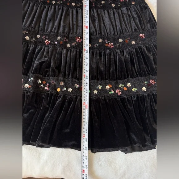 Lapis Black Velvet Lace Sequin Skirt Large Romantic Goth Y2K - Picture 7 of 8
